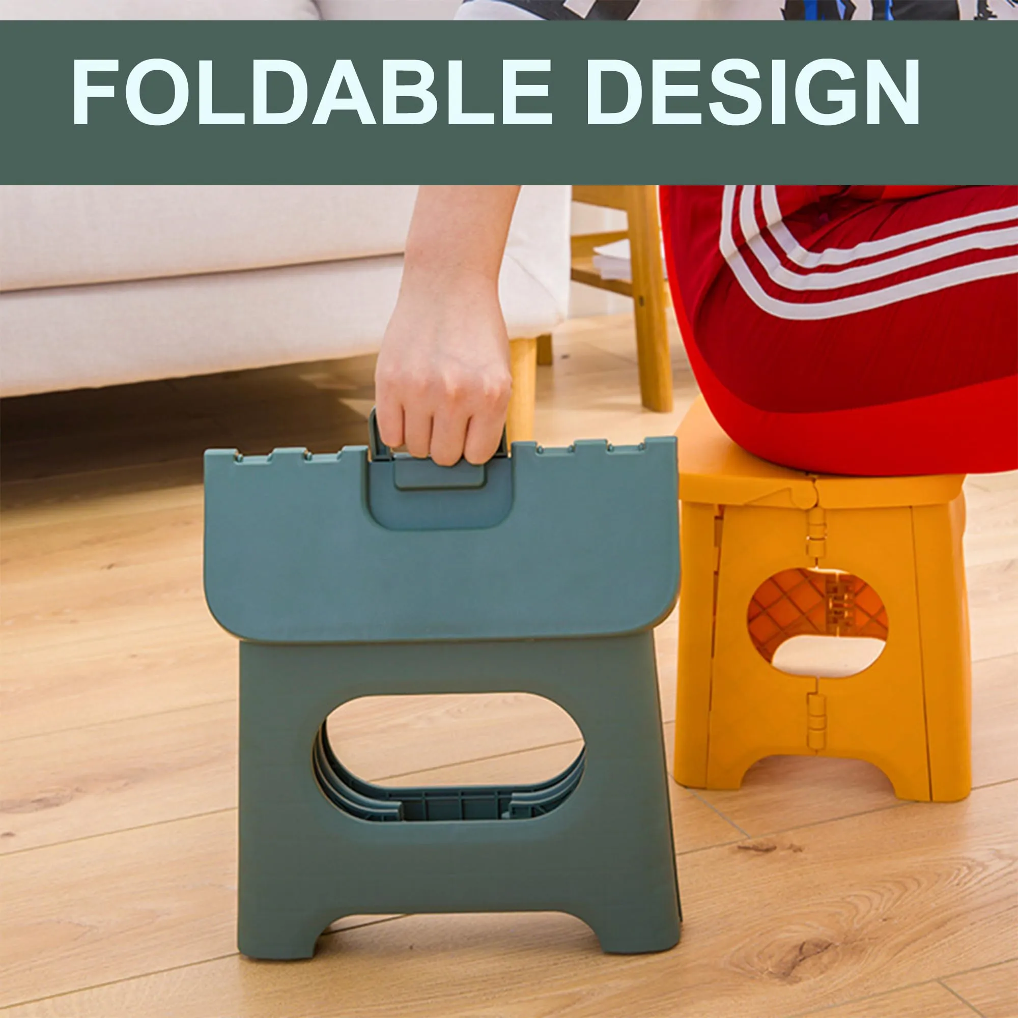 Kuber Industries (Set of 2) Small Folding Stool for Sitting - Plastic Foldable & Portable Step Stool for Kids - Green