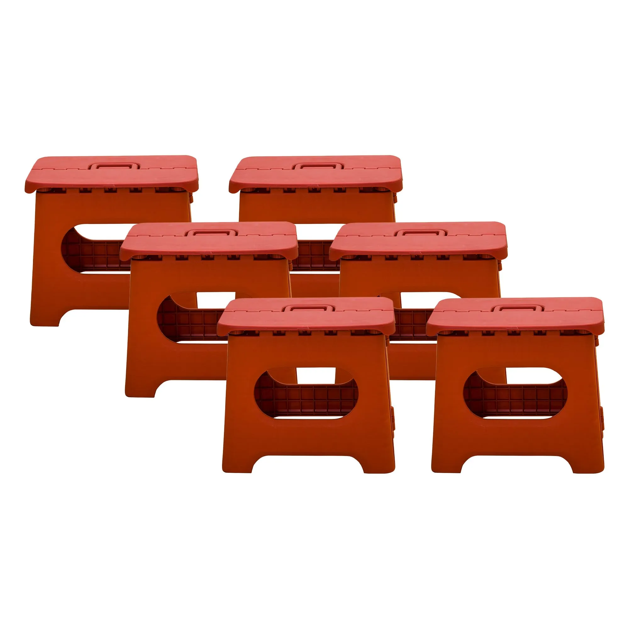 Kuber Industries (Set of 6) Small Folding Stool for Sitting - Plastic Foldable & Portable Step Stool for Kids - Red