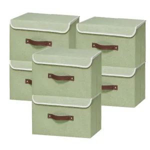 Kuber Industries Small Storage Box With Lid|Foldable Toys Storage Bin|Wardrobe Organizer For clothes|Front Handle & Sturdy Pack Of-6 (Green)