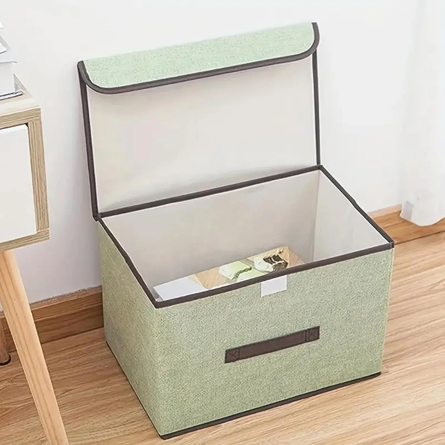 Kuber Industries Small Storage Box With Lid|Foldable Toys Storage Bin|Wardrobe Organizer For clothes|Front Handle & Sturdy Pack Of-6 (Green)