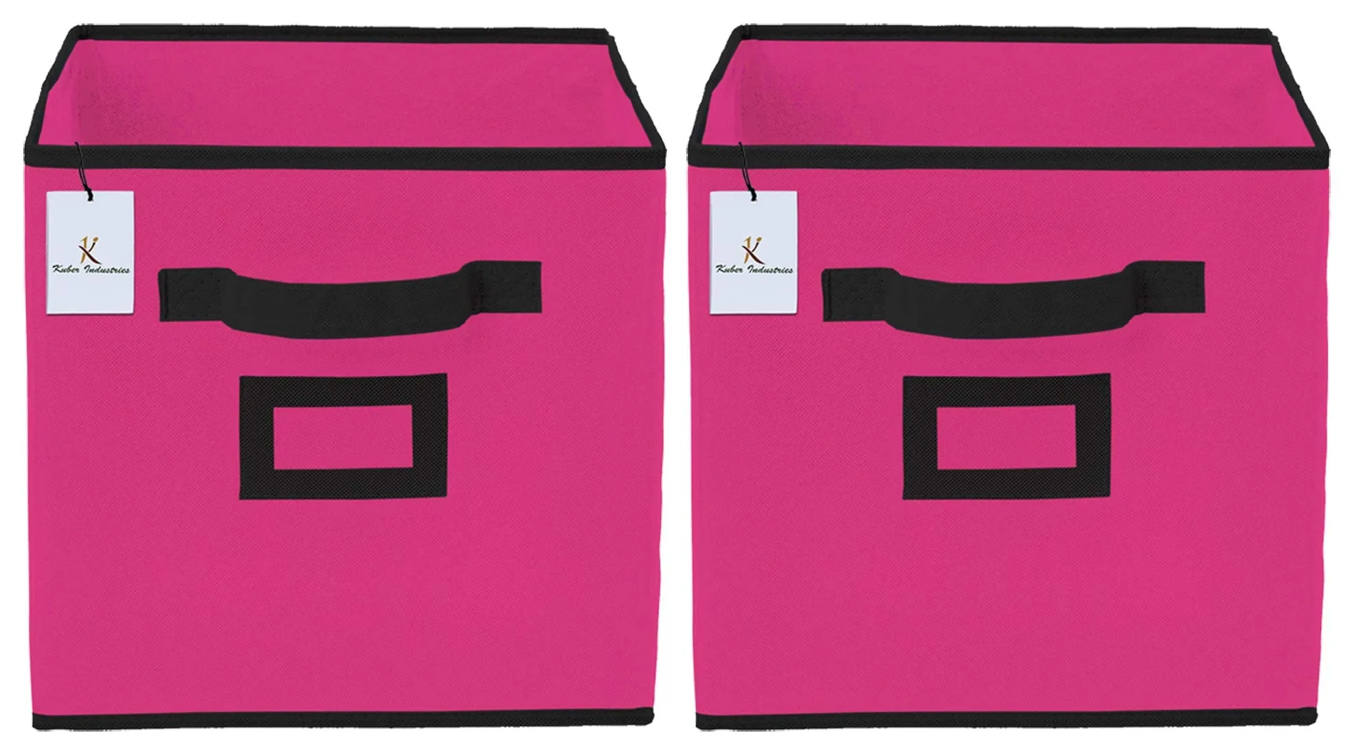 Kuber Industries Square Non Woven Foldable Storage Organiser Cubes/Boxes CTKTC035146 (Pink, Small) - 2 Pieces