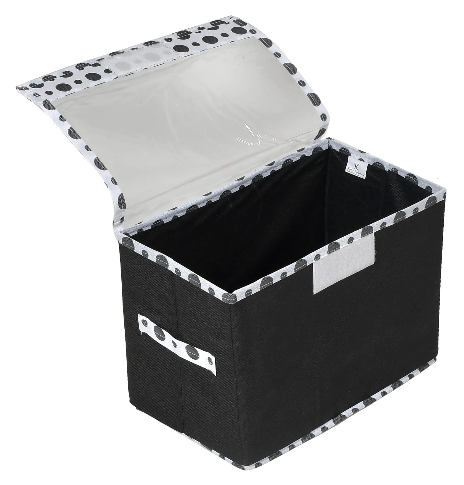 Kuber Industries Storage Box|Toy Box Storage For Kids|Foldable Storage Box|Transparent Lid & Handle|Foldable & Dot Print|Small size (Black)