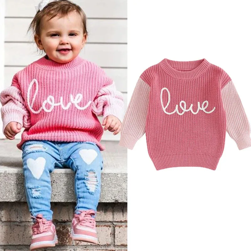 Love Embroidery Knit Contrast Pullover