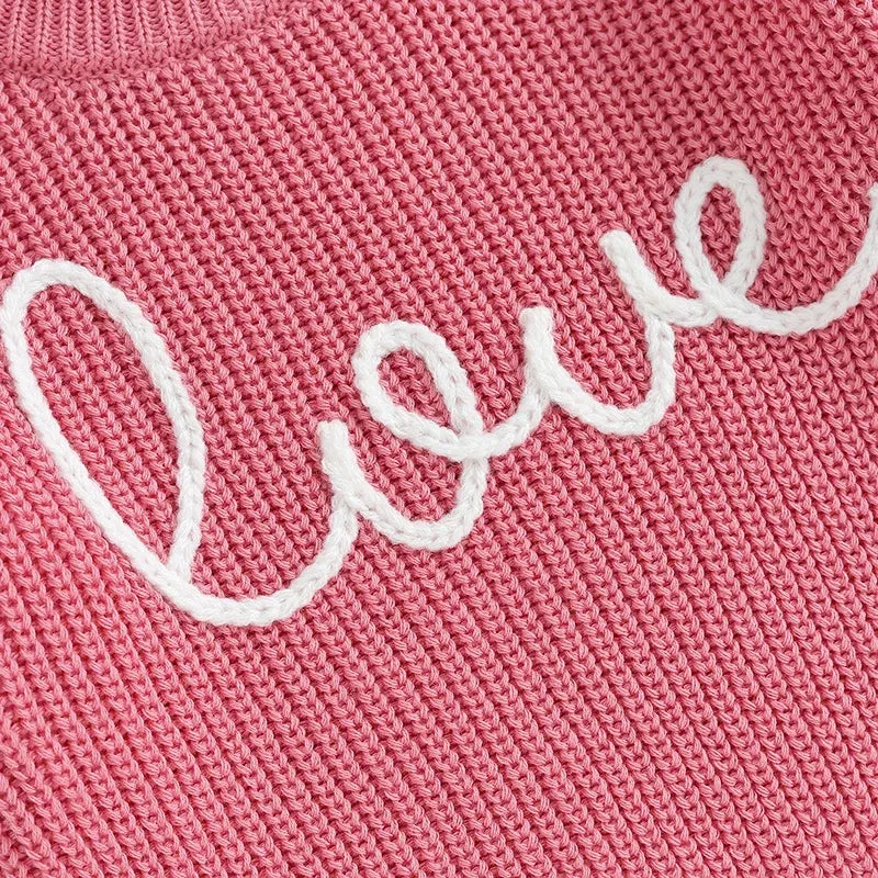 Love Embroidery Knit Contrast Pullover