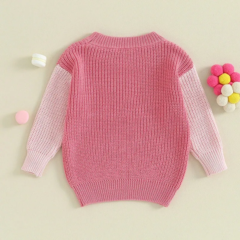 Love Embroidery Knit Contrast Pullover