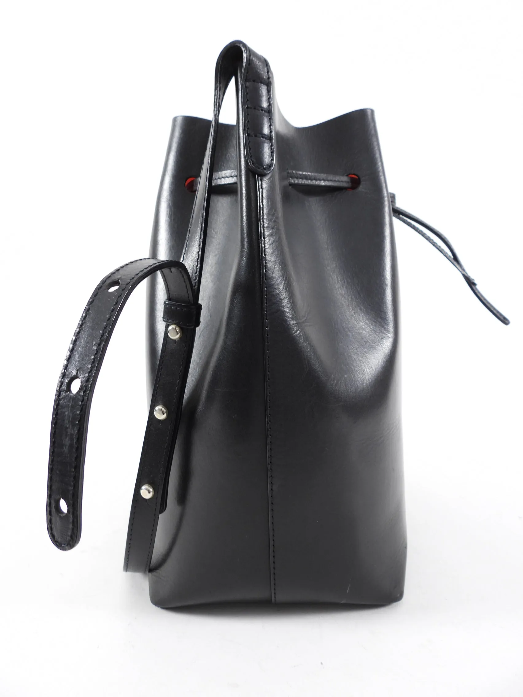 Mansur Gavriel Black and Red Drawstring Bucket Bag