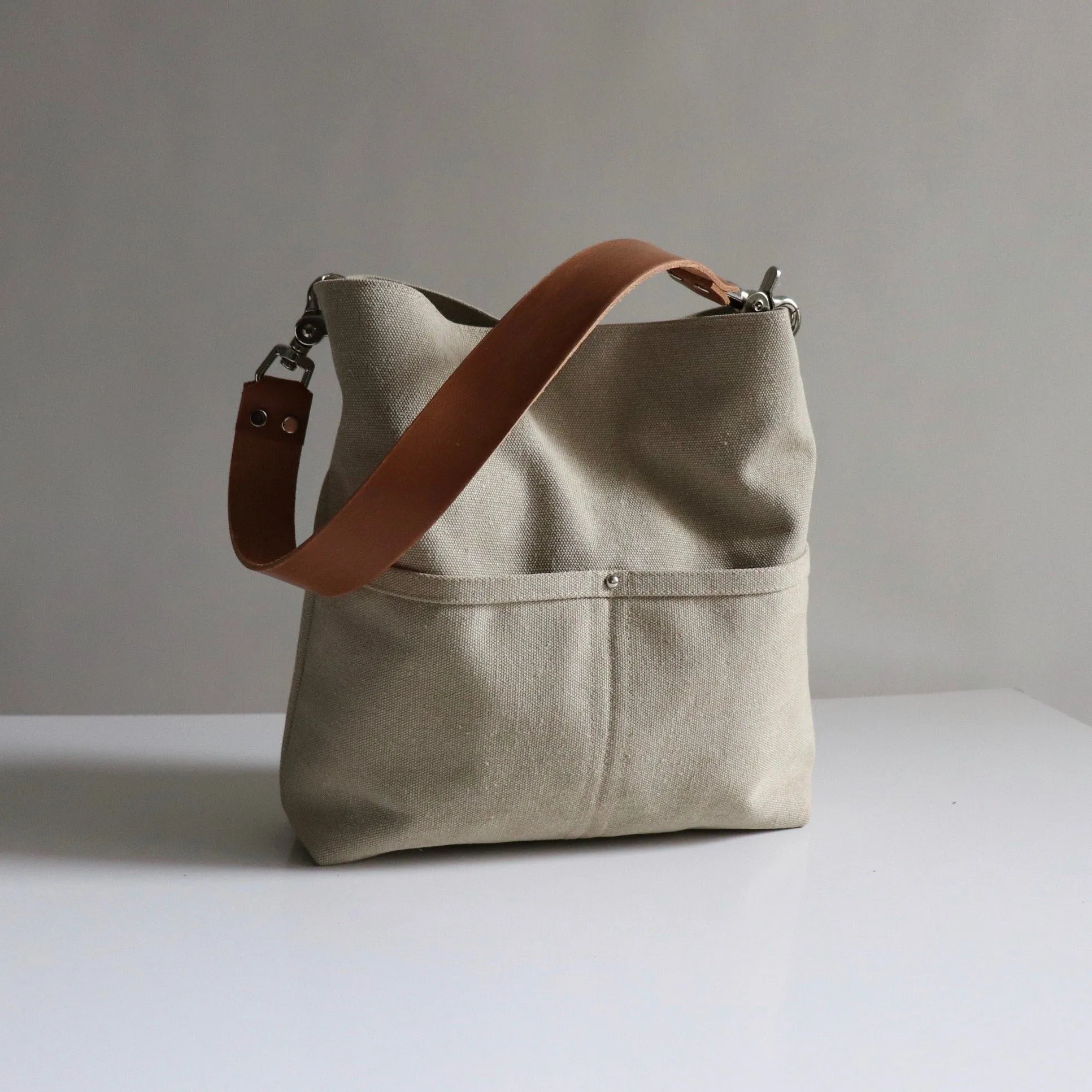 Medium Bucket Bag in Sand Canvas