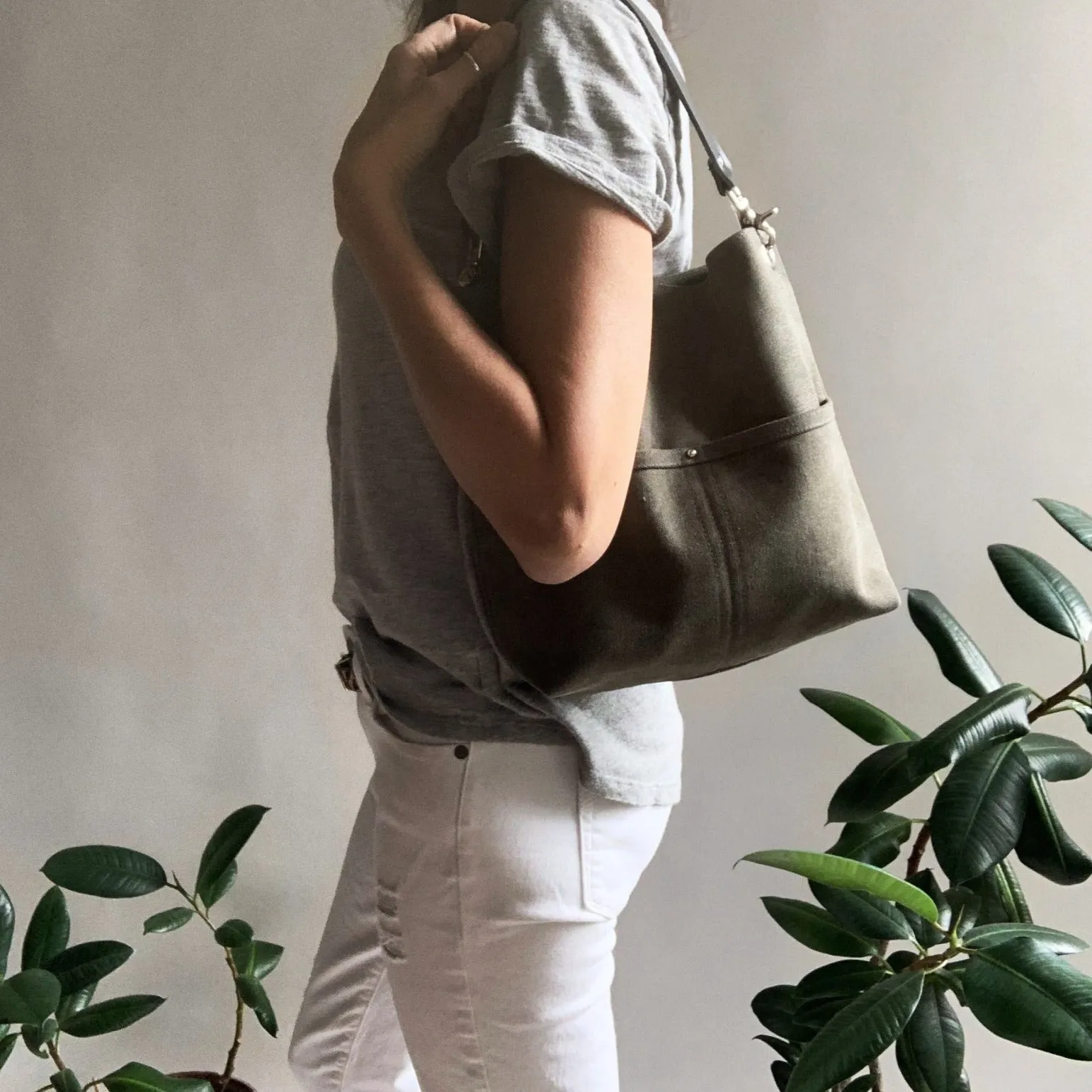 Medium Bucket Bag in Sand Canvas