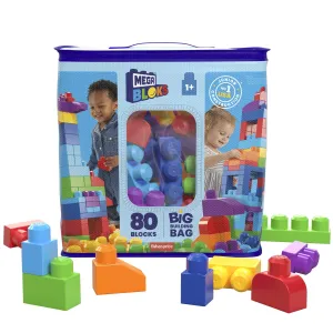 MEGA BLOKS 80-Piece Big Building Bag Blocks For Toddlers 1-3, Blue