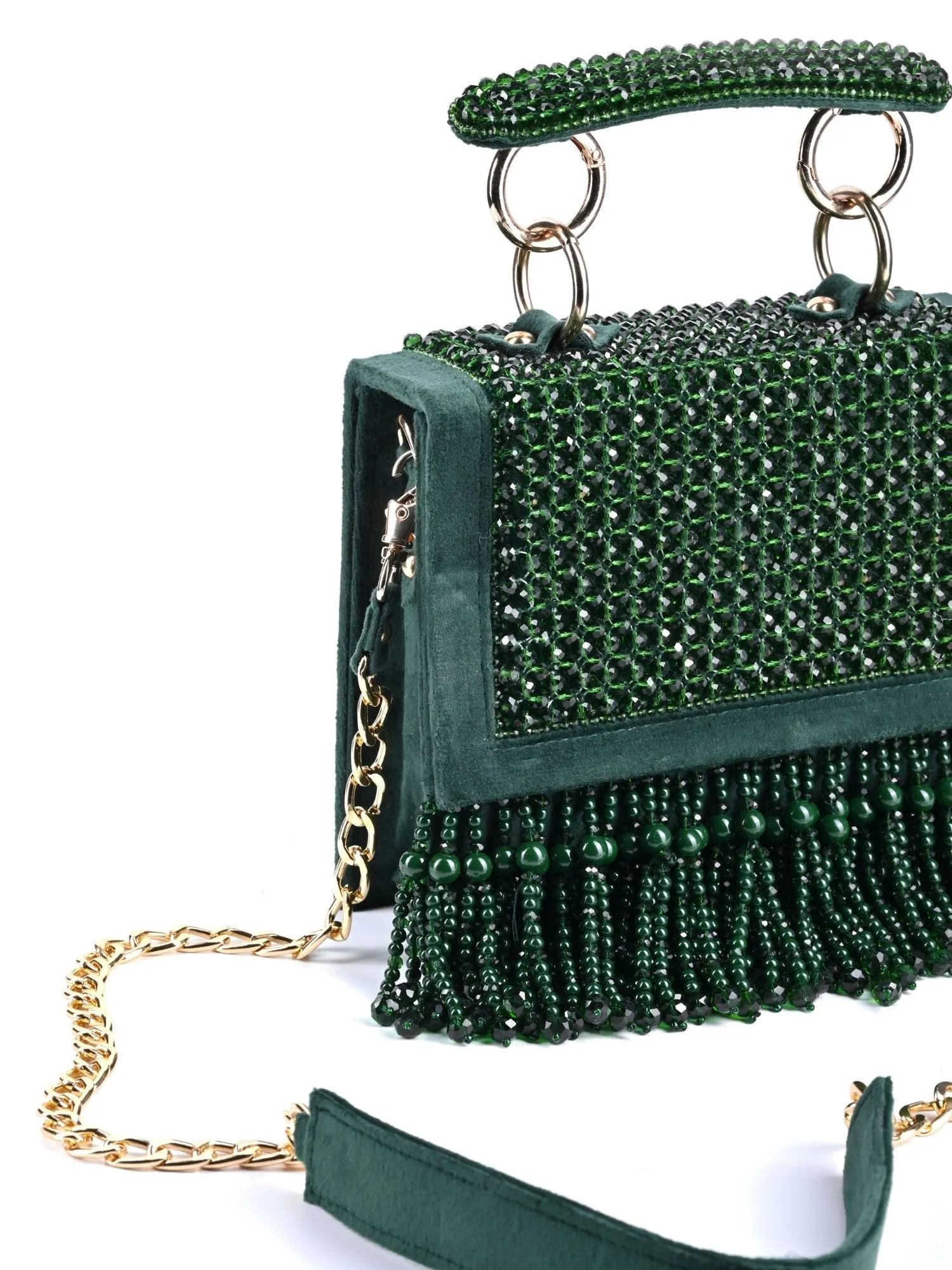 Melody Green Suede Embellished Box Bag