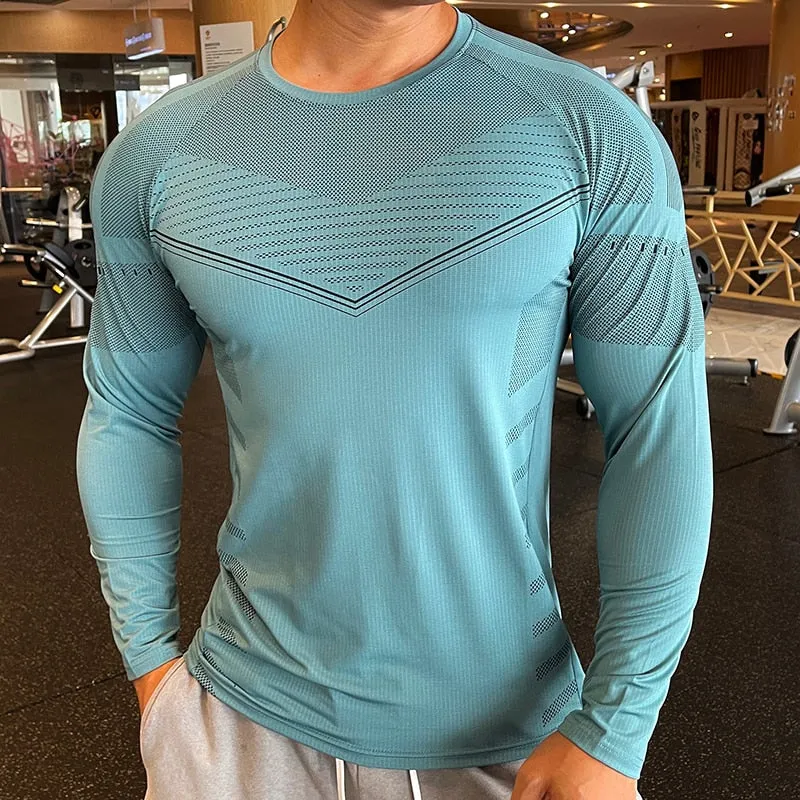 Men Fitness Compression Sport Shirt High Quality Running Long Sleeve Upper Clothing Crew Neck Swearshirt Male Rash Guard Wicking