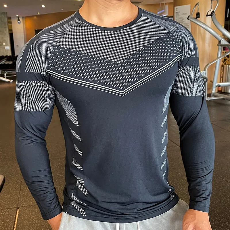 Men Fitness Compression Sport Shirt High Quality Running Long Sleeve Upper Clothing Crew Neck Swearshirt Male Rash Guard Wicking