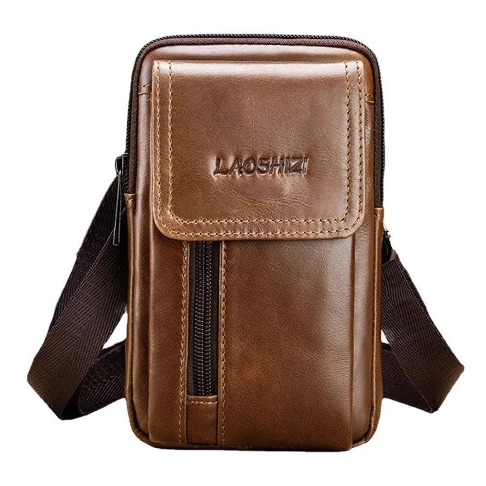 Men Genuine Leather Large Capacity Anti-theft Vintage 5.5 Inch Phone Bag Waist Crossbody Shoulder