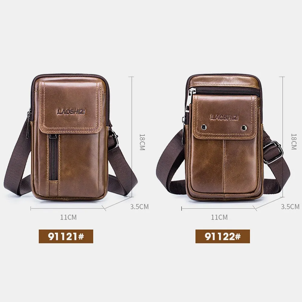 Men Genuine Leather Large Capacity Anti-theft Vintage 5.5 Inch Phone Bag Waist Crossbody Shoulder