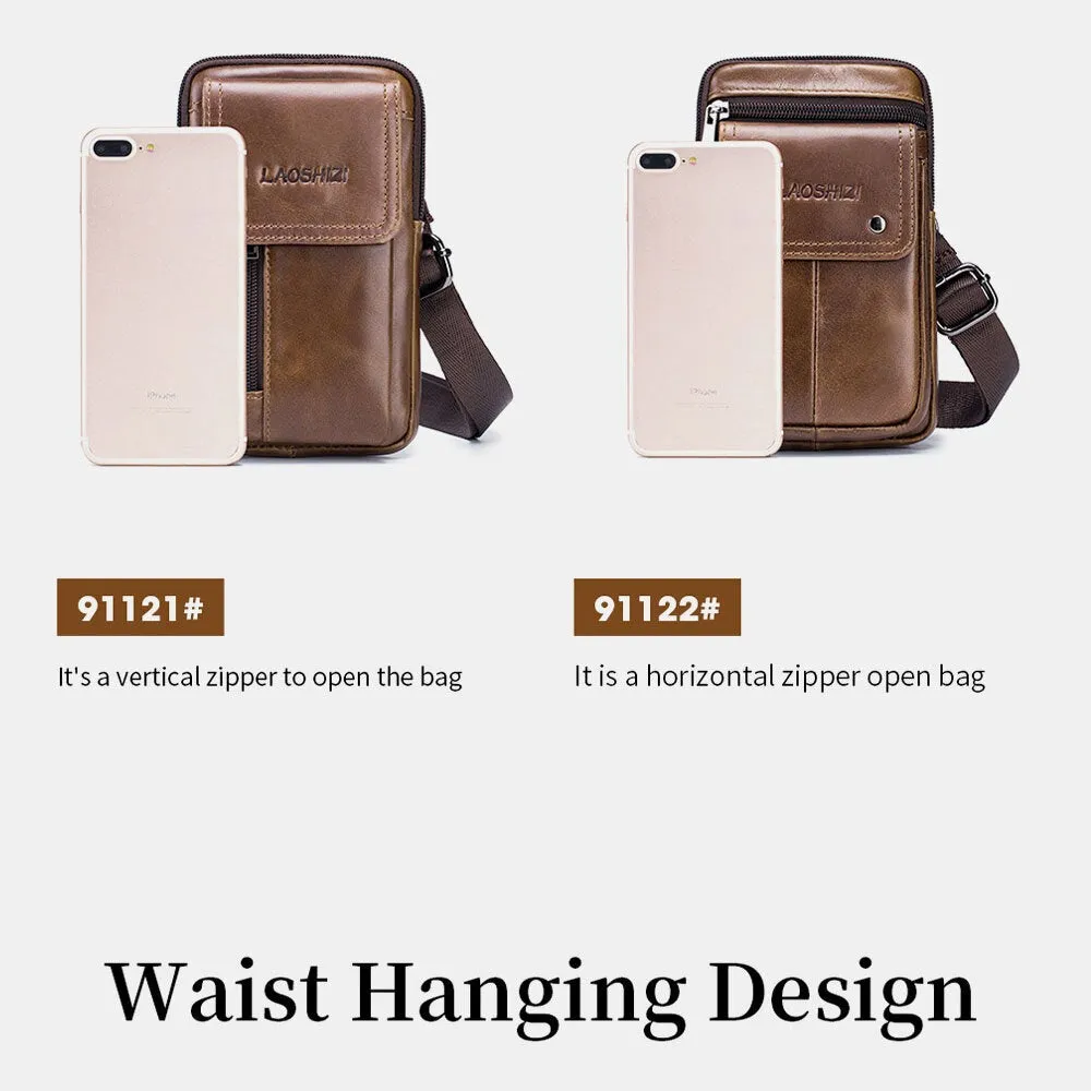 Men Genuine Leather Large Capacity Anti-theft Vintage 5.5 Inch Phone Bag Waist Crossbody Shoulder