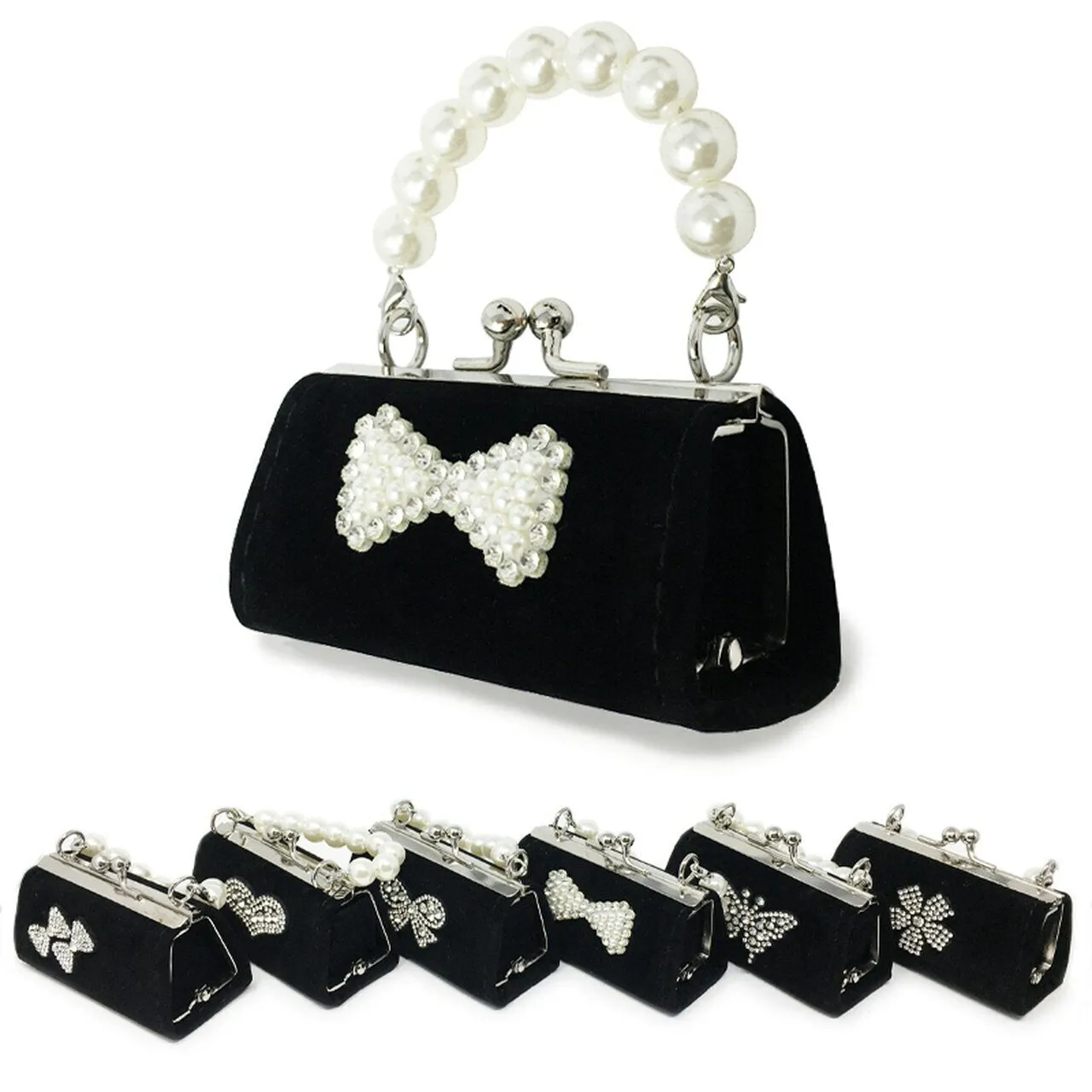 Mini Velvet Trendy Purse with Clear Stone Deco  A170 (12 units)