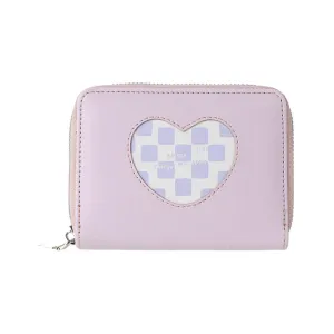 Miniso Heart Shape Plaid Women's Short Wallet with Round Zipper(Purple)