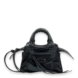 Neo Classic Top Handle Bag Mini Black in Crocodile Embossed Calfskin , Lacquered Metal Hardware