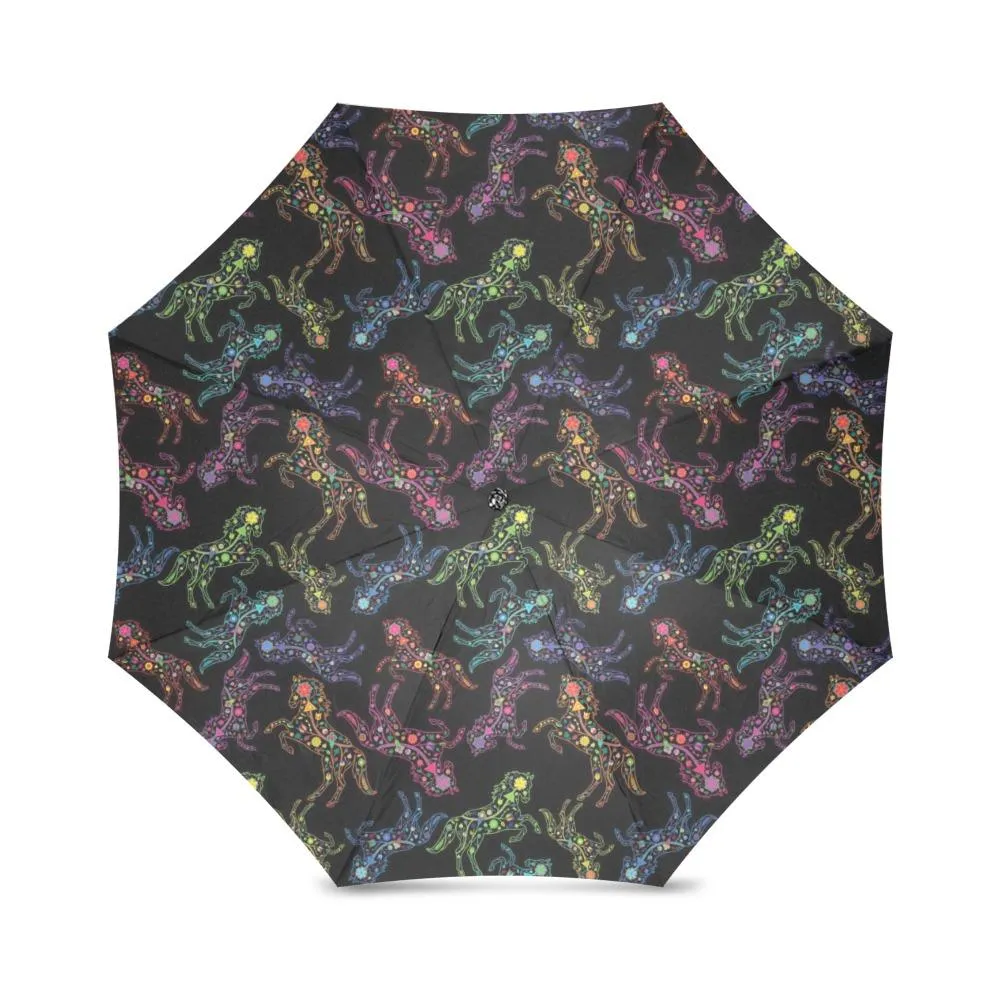 Neon Floral Horses Foldable Umbrella