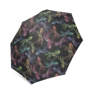 Neon Floral Horses Foldable Umbrella