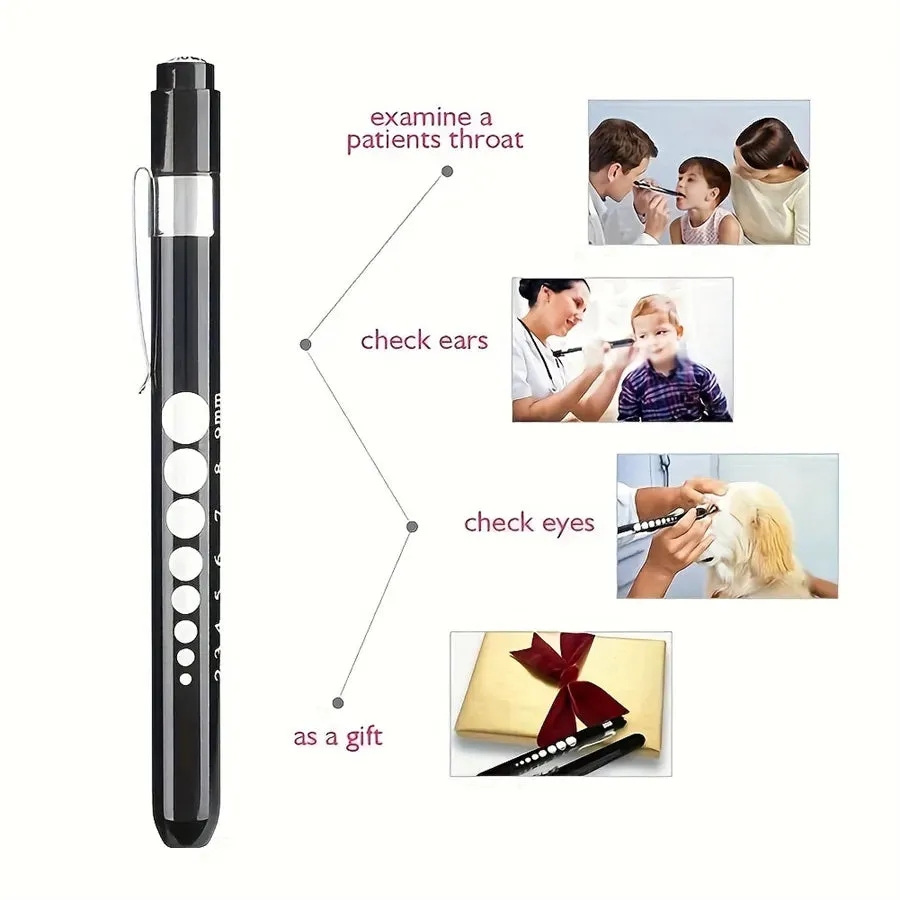 Oral Xamination Pen Light, Pen Flashlight, Pupil Examination Pen Light, Medical Pen Light with Pupil Gauge and Ruler