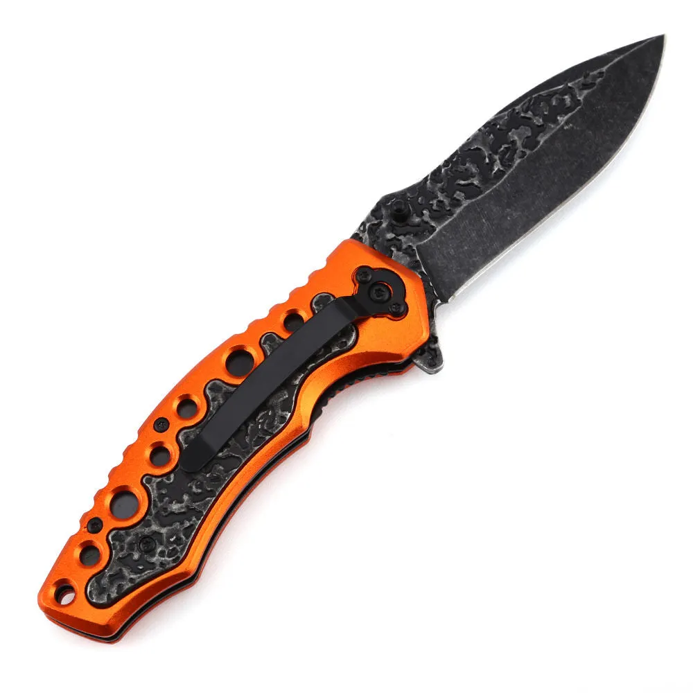 Orange Handle Camping Tactical Hunting Outdoor Foldable Pocket Folding Pakistan Handmade Knives