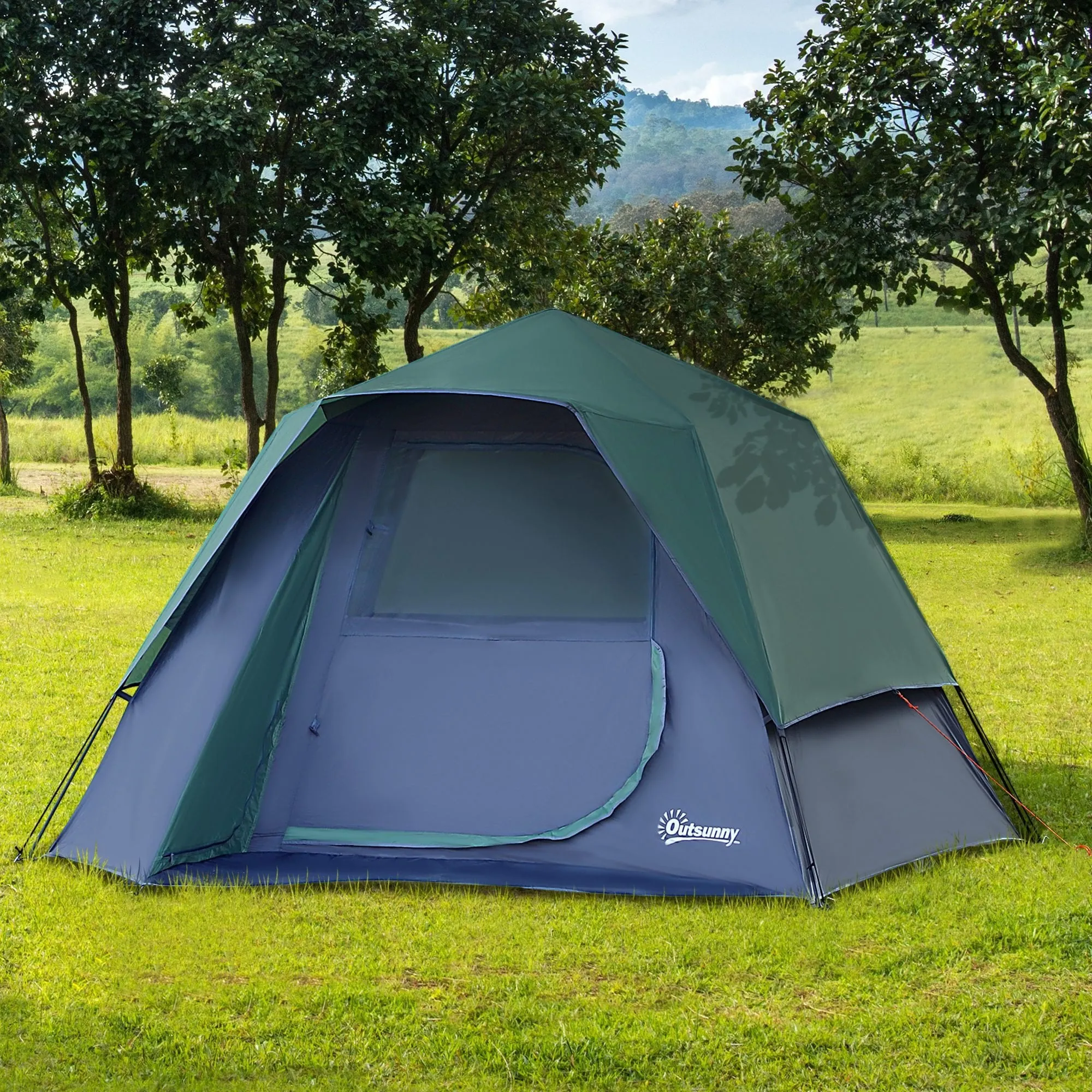 Outsunny Fibreglass Frame 3/4 Person Lightweight Camping Tent Green