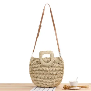 Paziye Round Semi Circle Straw Tote Bag