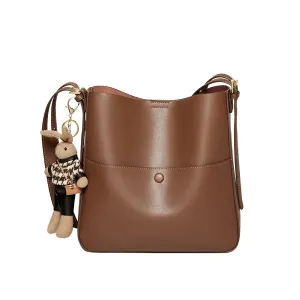 Rabbit Charm Cappuccino Crossbody Bucket Bag