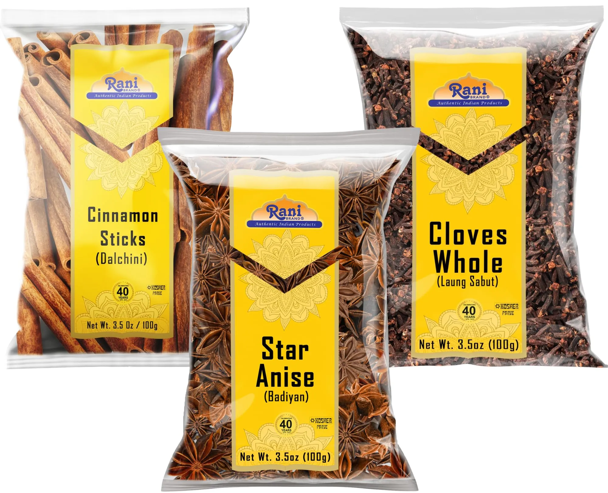 Rani Cinnamon Sticks, Star Anise & Whole Cloves 3.5oz (100g) Pack of 3 ~ Perfect for Baking, Cooking & Beverages ~ All Natural | Gluten Friendly | NON-GMO | Kosher | Vegan | Indian Origin