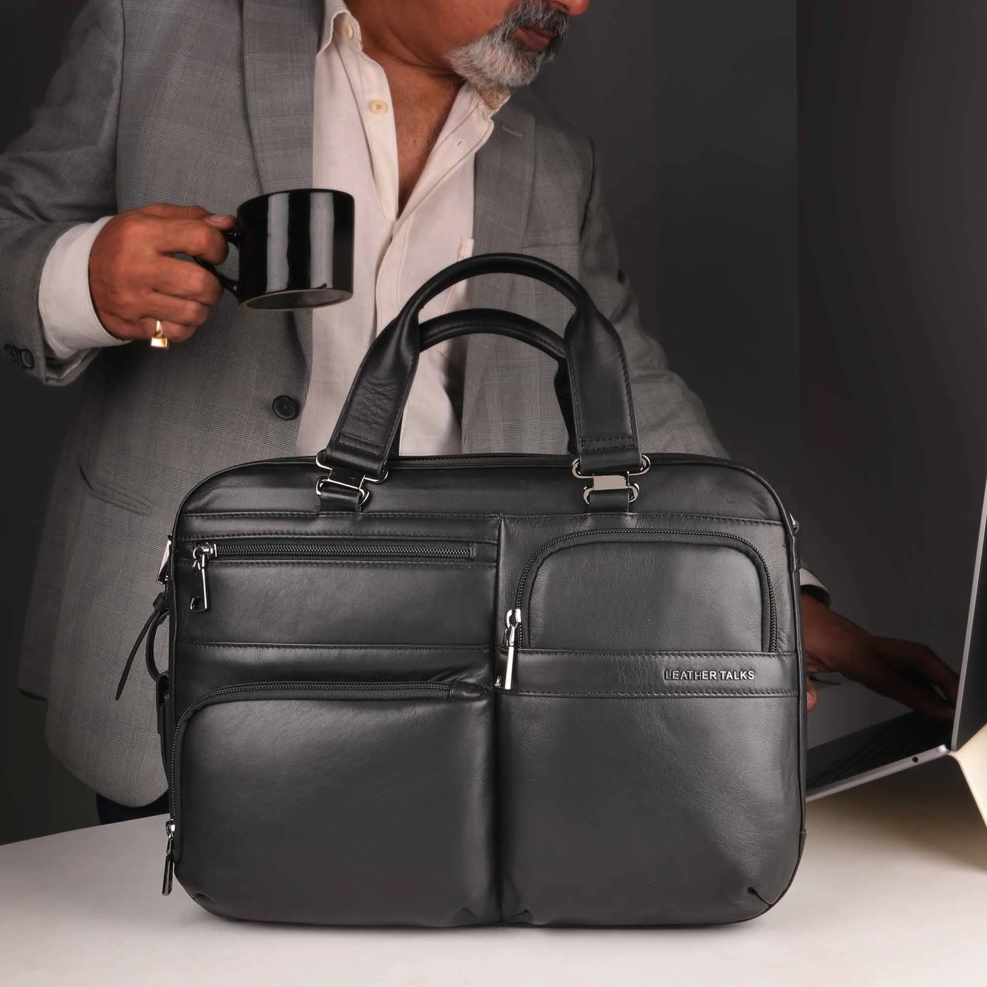 Ready to Ship Luxury Corporate Gift | Jacob Folio Bag | Leather Briefcase for Men | Genuine Leather| Colour: Black