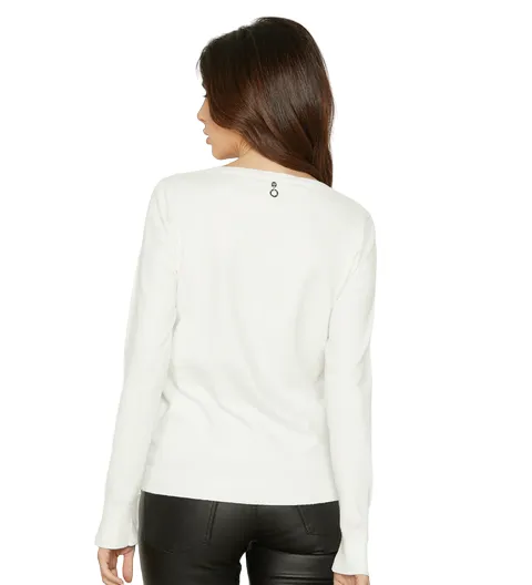 Relish Maglia manica lunga da donna con goccia e bottone stella strass Febe RDA2302605039 1101 latte