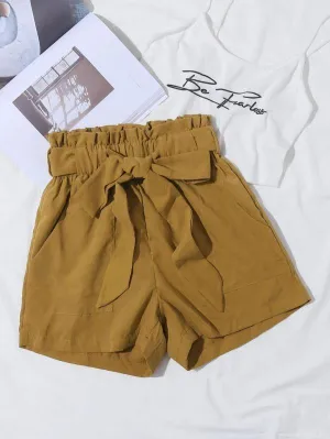 Ruffle Waist Belted Patch Pocket Shorts