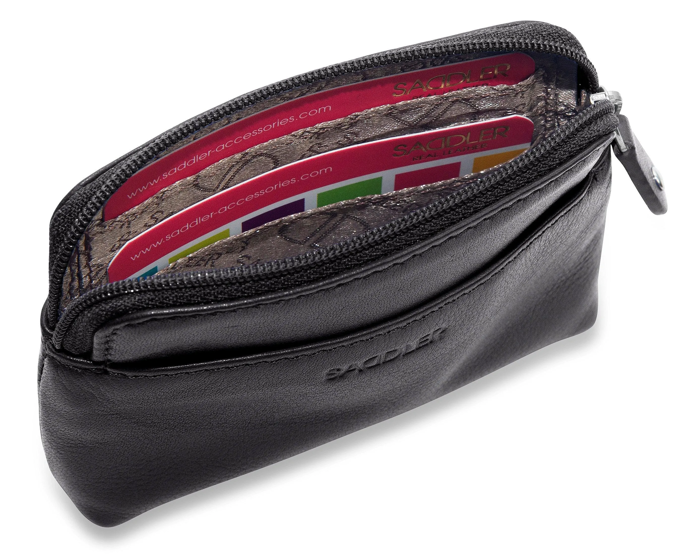 SADDLER PIA Leather Zip Top Card and Coin Key Purse - Compact and Multi-functional - RFID Protected