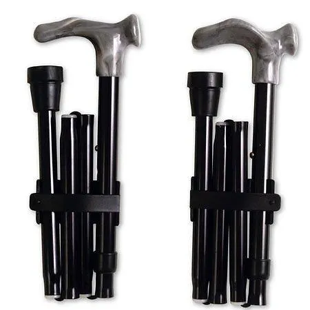 Scratch and Dent Marble Palm Grip Walking Cane with Black Adjustable, Folding Aluminum Shaft LEFT HAND V3495