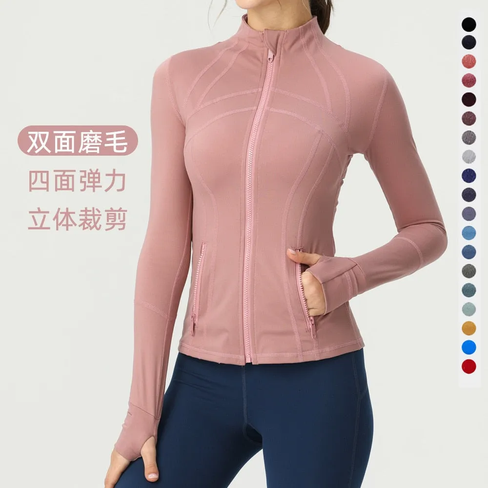 Seamless Long Sleeve Zip Yoga Shirts Anti-Shrink Fitness Sport Top Jacket For Woman Push Up Activewear Running Clothes v2