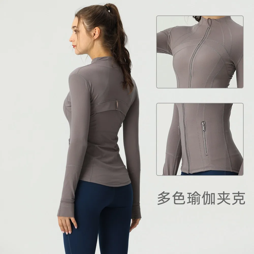 Seamless Long Sleeve Zip Yoga Shirts Anti-Shrink Fitness Sport Top Jacket For Woman Push Up Activewear Running Clothes v2