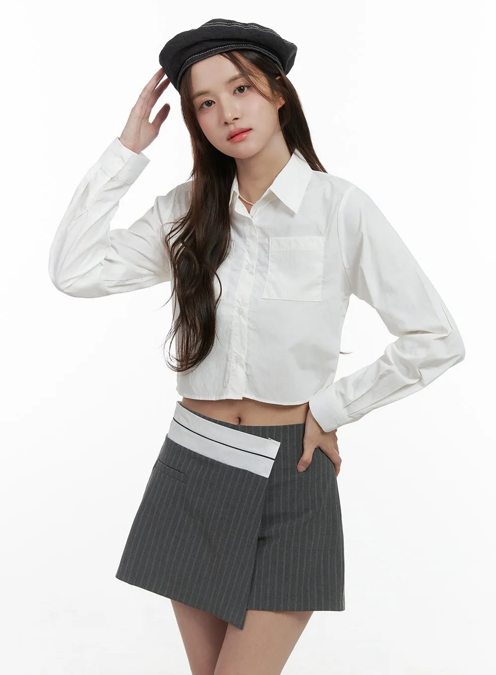 Sleek Collar Pocket Crop Shirt OS416