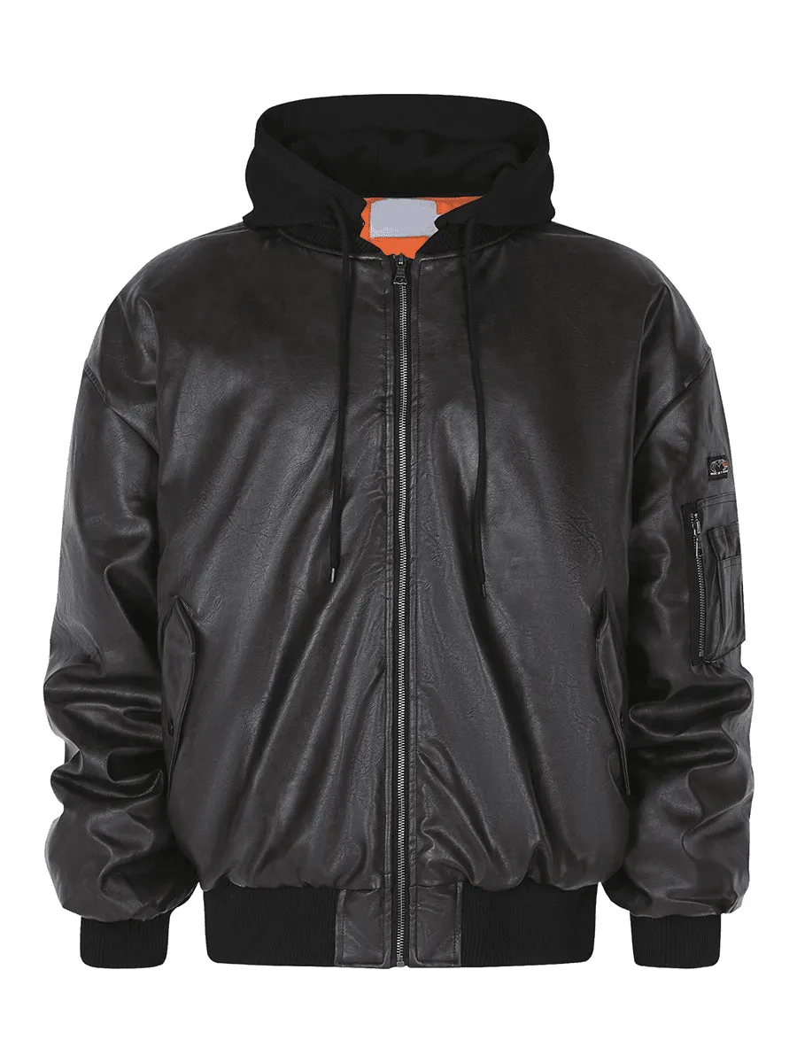 Sleek Hooded Faux Leather Jacket