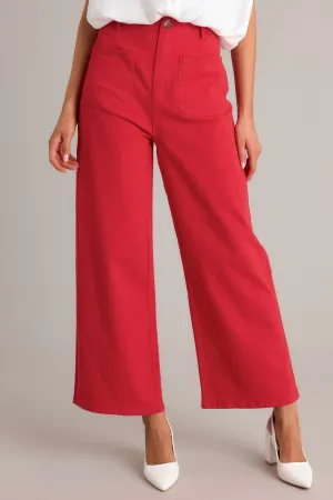 Sleek Silhouette Red Wide Leg Jeans