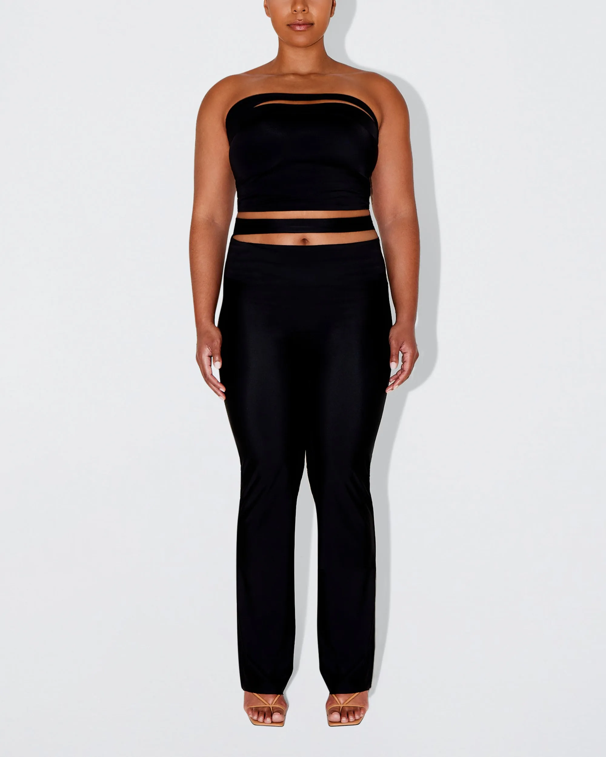 Sleek Stretch Cutout Foldover Pant | Black