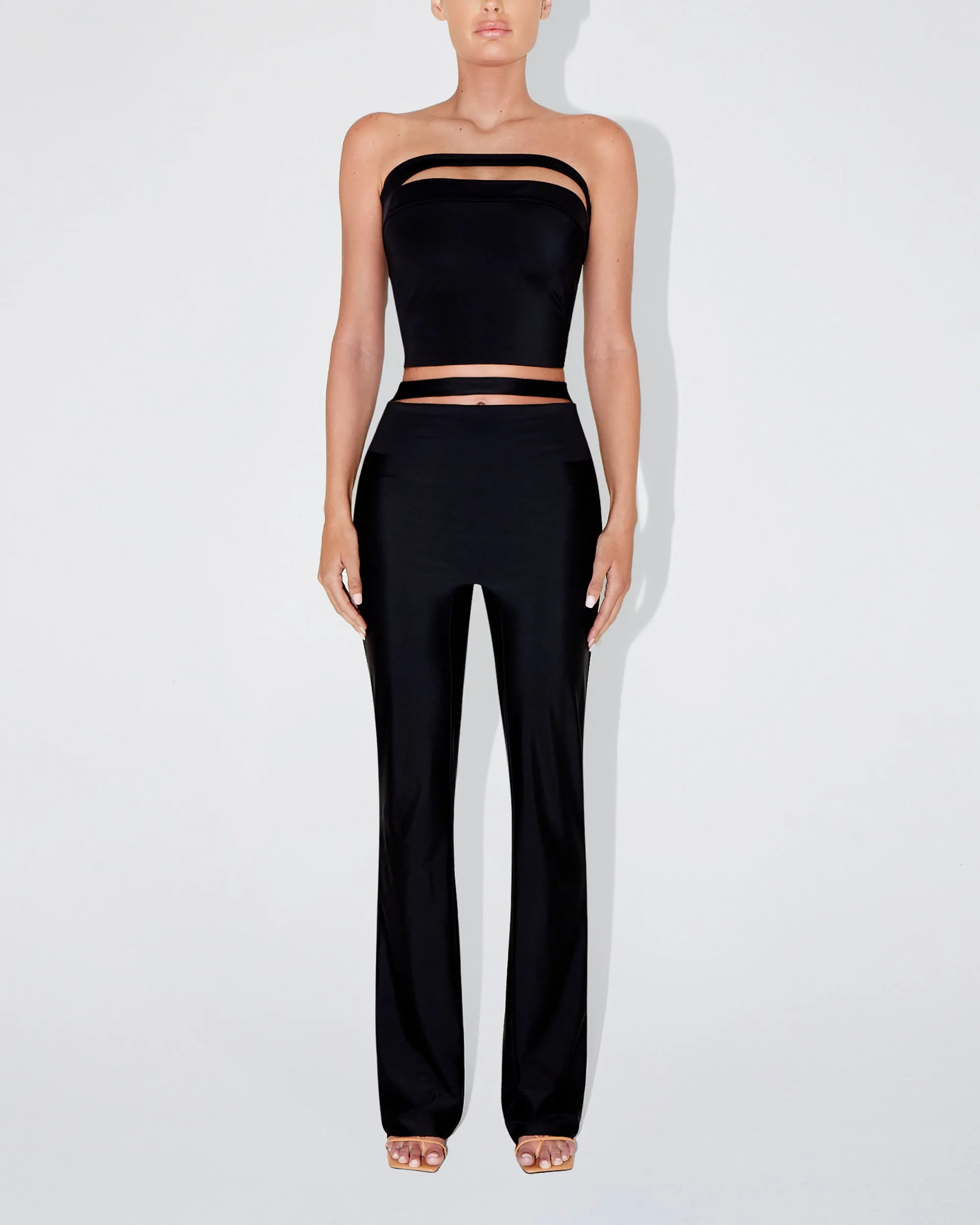 Sleek Stretch Cutout Foldover Pant | Black