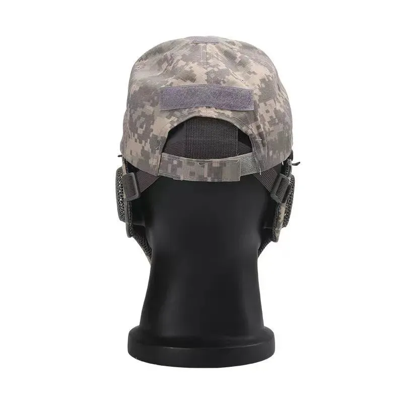 Tactical Foldable Masks Baseball Cap Adjustable Paintball Half Face Ow-Carbon Steel Mesh Mask Ear Protective for Airsoft Hunting