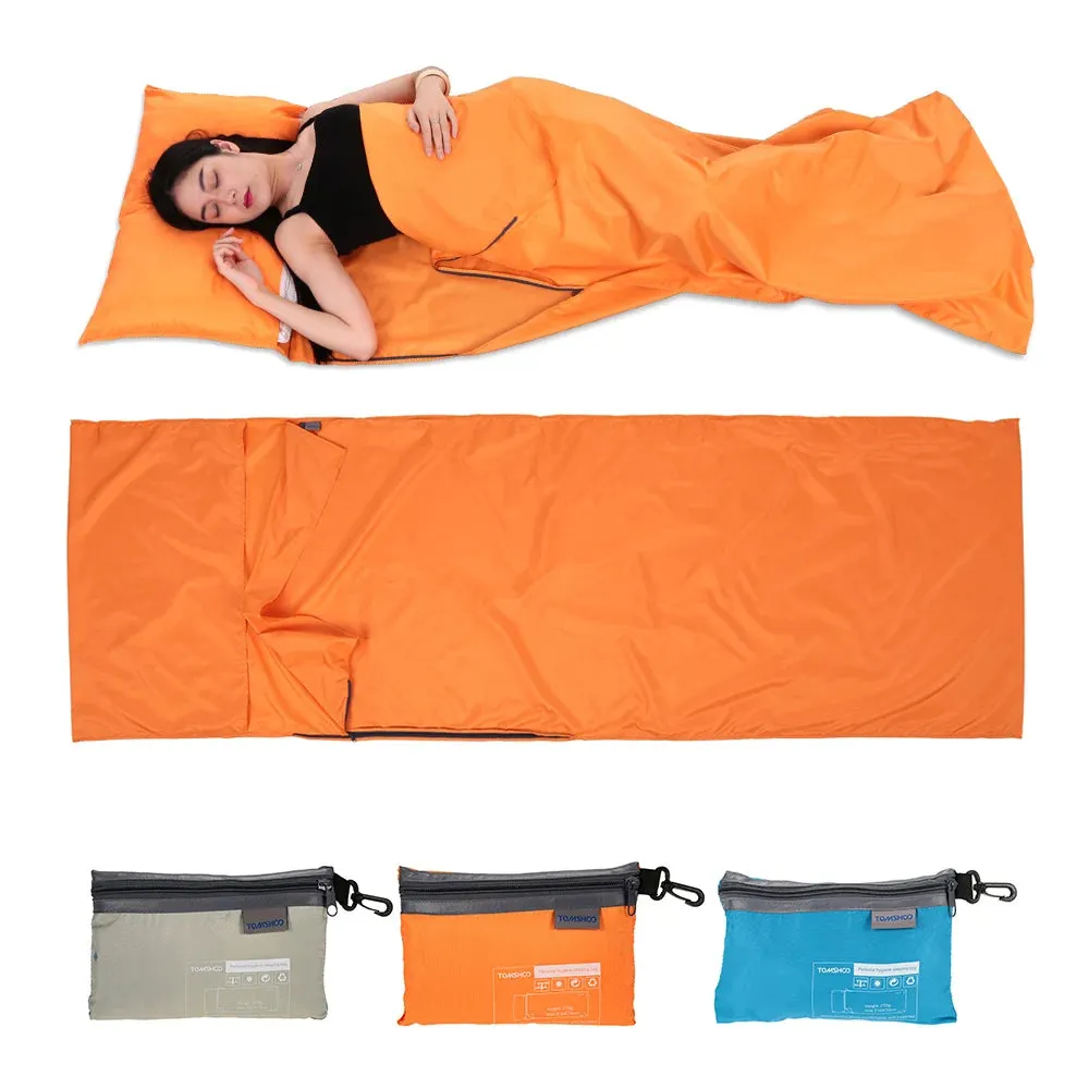 TOMSHOO Outdoor Camping Sleeping Bag Liner with Pillowcase Portable Outdoor Sleeping Bag Liner Lightweight Business Trip Hotel