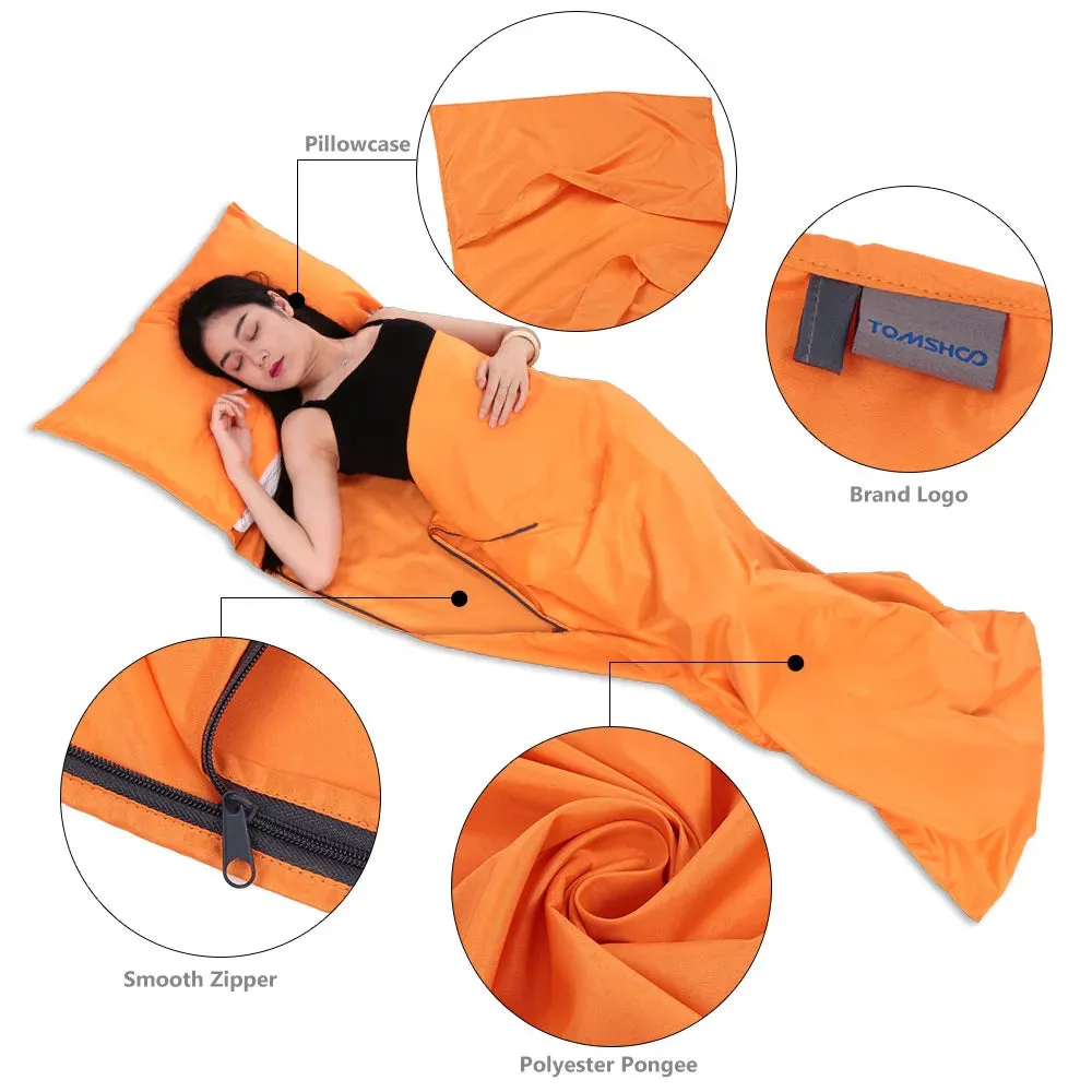 TOMSHOO Outdoor Camping Sleeping Bag Liner with Pillowcase Portable Outdoor Sleeping Bag Liner Lightweight Business Trip Hotel