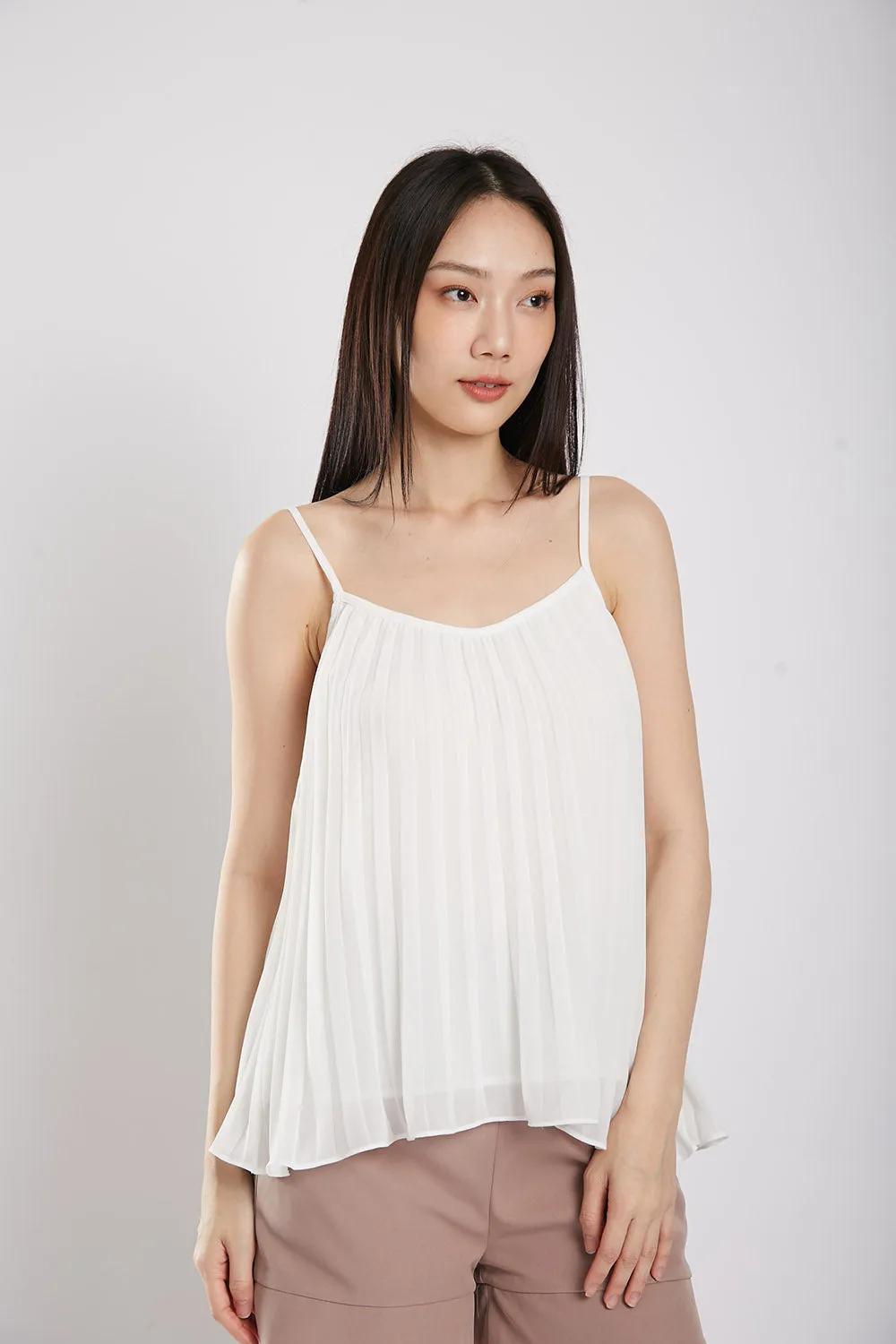 Valeria Pleat Top in White