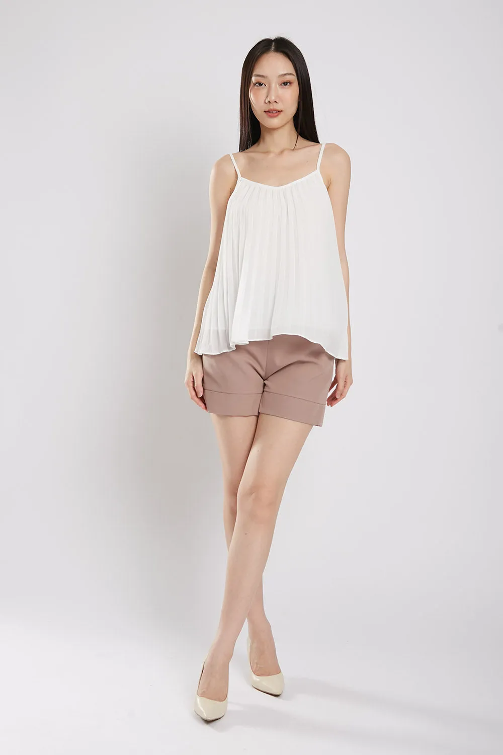 Valeria Pleat Top in White