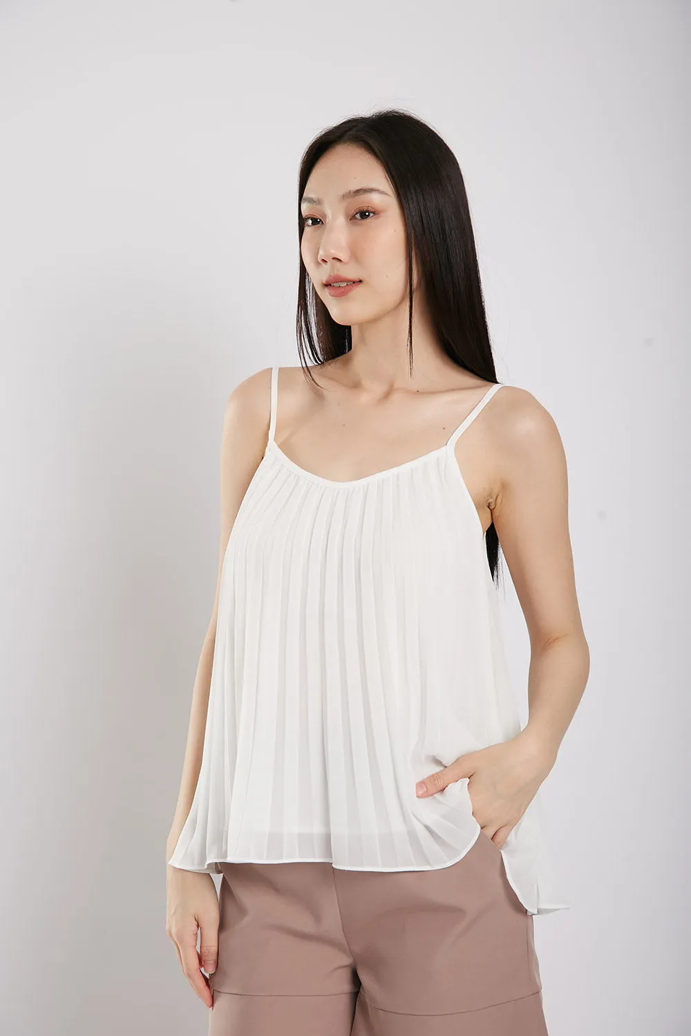 Valeria Pleat Top in White