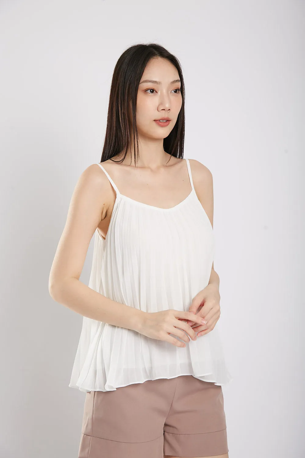 Valeria Pleat Top in White