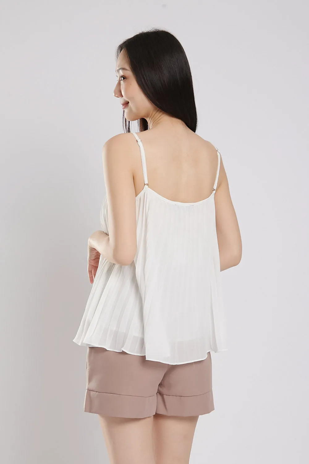 Valeria Pleat Top in White